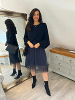 Navy Half Mesh Slip Olivia